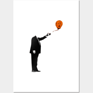 man with orange balloon Posters and Art